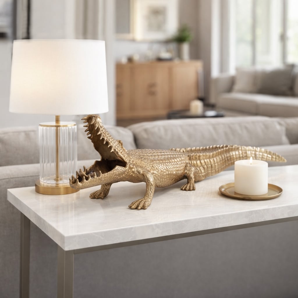 Metal Imitation Alligator Decorative Sculpture for Home - Gold, 36" - 36.25"