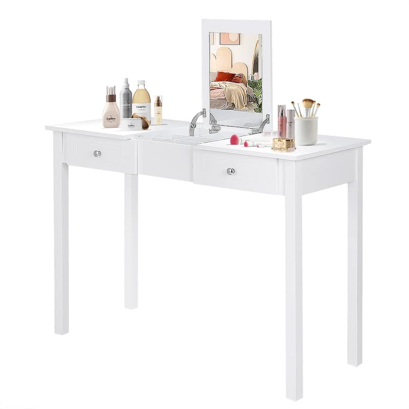 Costway Vanity Table Dressing Table Flip Top Desk Furniture White