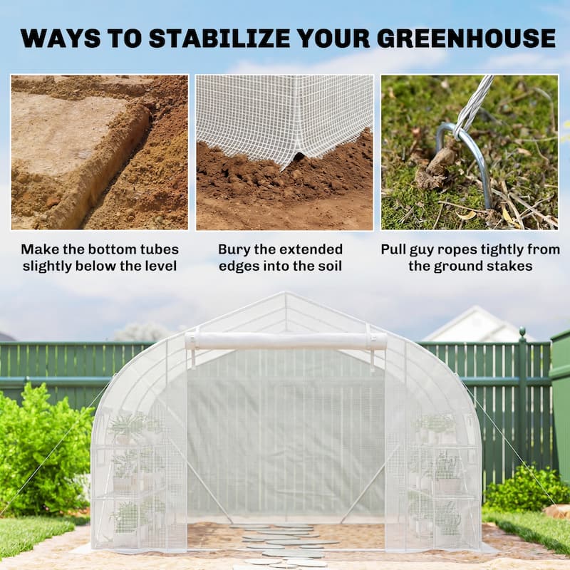 Outsunny 10'x11'x6' Walk-in Tunnel Greenhouse with Shelves, Mesh Door and Windows, Plant Hot House with PE Cover