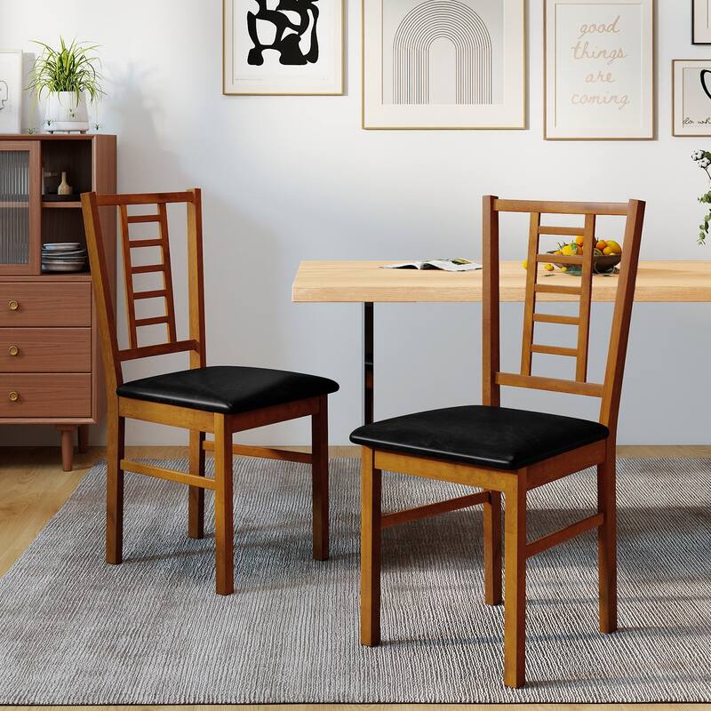 Gymax Wood Dining Chairs Set of 4 w/Rubber Wood Frame Padded Seat