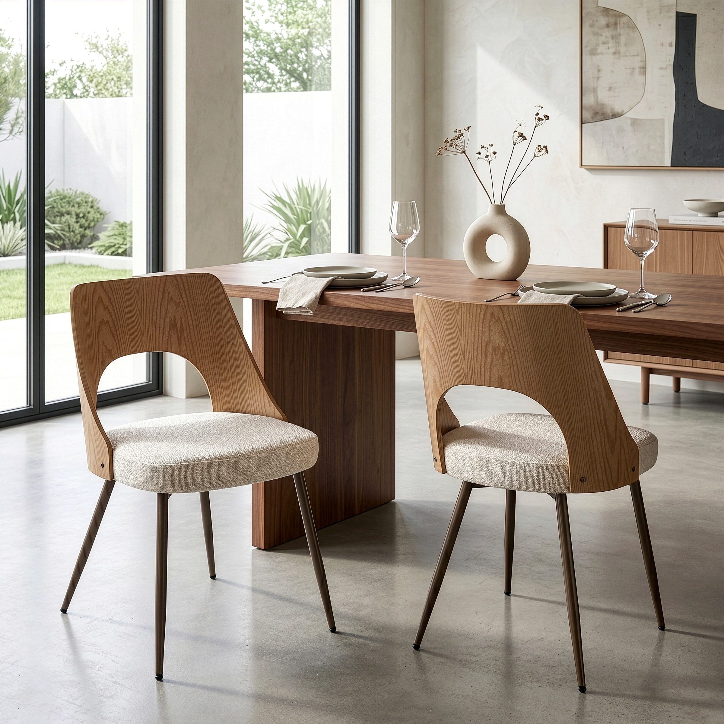 Bernadette Beige Washed Fabric Dining Chair with Wood Back (Set of 2)
