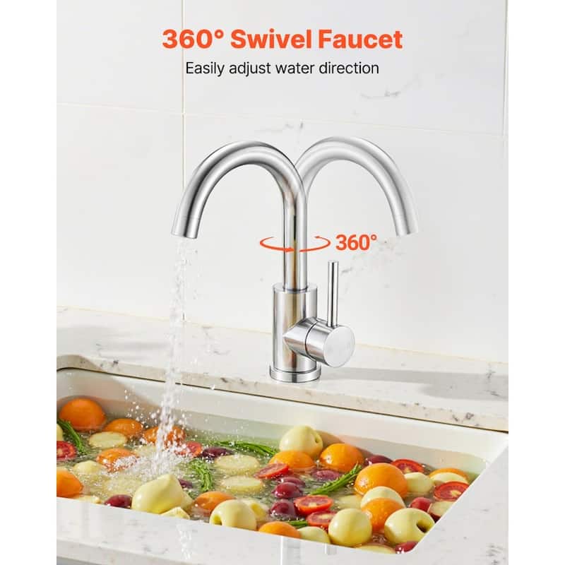 Silver Stainless Steel Kitchen Faucet with 360 Rotating High-Arc Spout - 7.20 x 1.97 x 11.61 inch