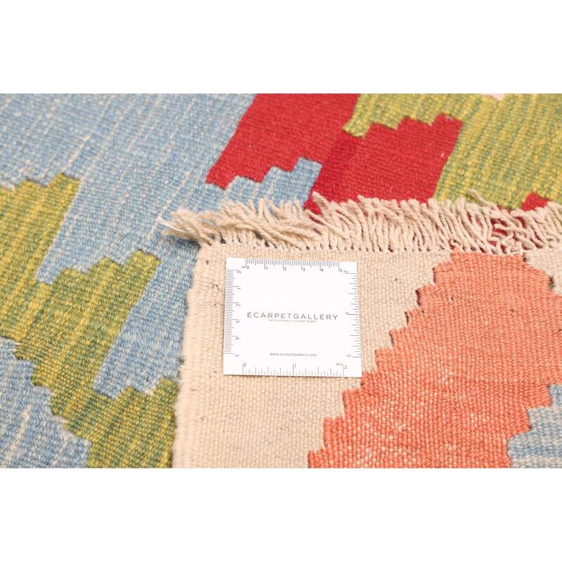 ECARPETGALLERY Flat-Weave Bold and Colorful Light Blue Wool Kilim - 4'3 x 6'6