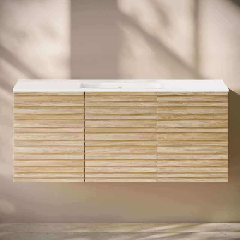 Cascade 48" Wall-Mounted Bathroom Vanity In Natural Oak With Sink Top - 48