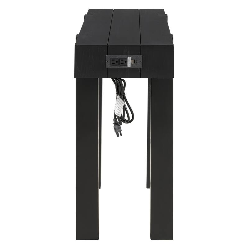 Rustic Minimalist Console Table with Hidden Drawer, Side Power Outlet, Wood Entryway Table for Entryways, Living Rooms