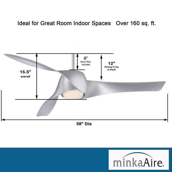 dimension image slide 4 of 6, Minka Aire Artemis 3 Blade 58 Inch Ceiling Fan With Light Kit
