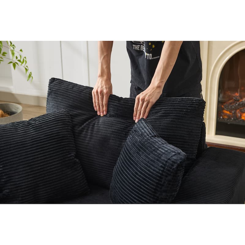 Chaise Lounge Chair with Removable Ottoman, Modern Accent Armchair Corduroy Sleeper Sofa Chair with Pillows for Living Room