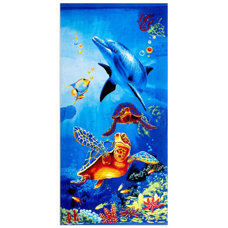 American Flag Cotton Beach Towel - Turtle & Dolphin