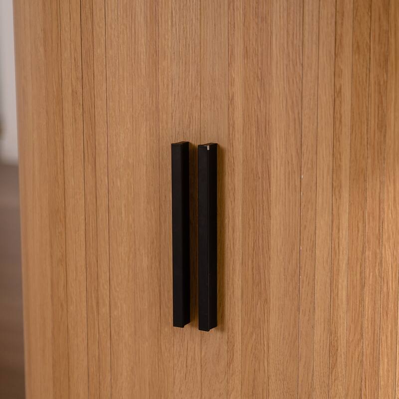 59 Inch Oval Dining Table for 4-6 Oval Table Kitchen Modern Oval Dining Room Table with 2-Layer Storage Shelf - Natural Wood