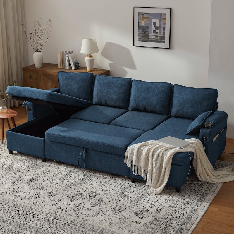 Convertible Sleeper Sofa 3-in-1 Pull Out Sectional Sofa Bed L/U-Shaped Couch with Storage Chaise