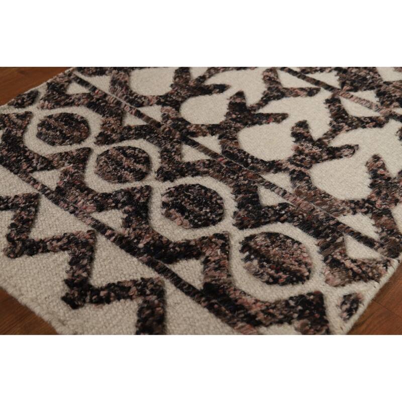 Geometric Moroccan Indian Accent Rug Handmade Beige Wool Carpet - 2'0"x 3'0"