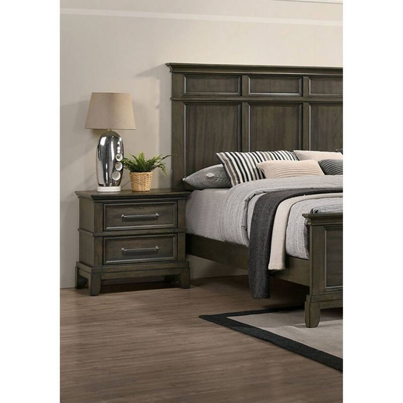 Contemporary 1pc Nightstand Gray Color Solid Wood Veneer Pewter Bar Pulls Crown Molding Details Bedroom Furniture - Grey