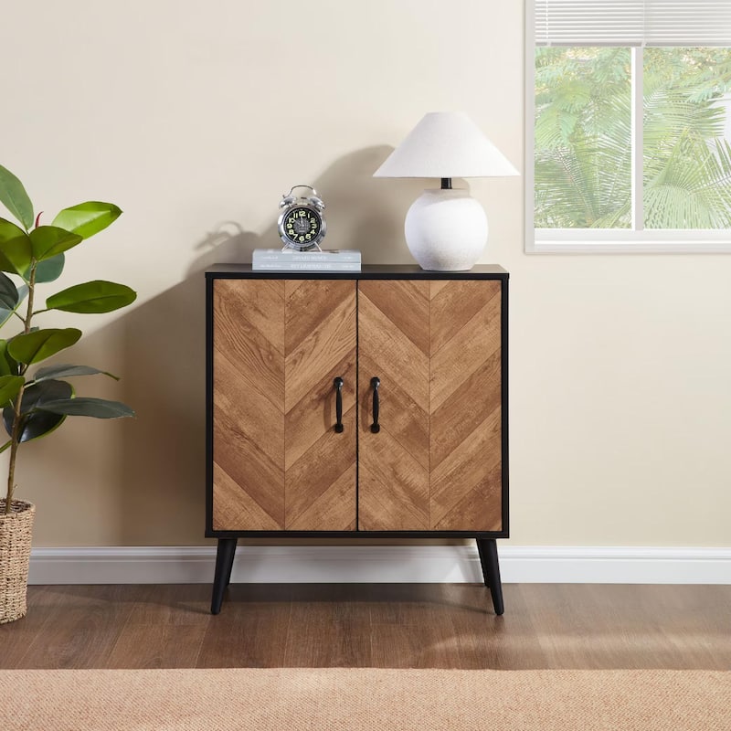 Homy Casa Herringbone Accent Cabinet, Adjustable Shelf, Living Sideboard