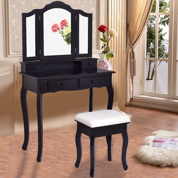 Costway Vanity Makeup Dressing Table Set bathroom W/Stool ...