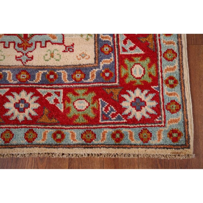 Geometric Kazak Oriental Accent Rug Hand-Knotted Wool Carpet - 2'8" x 4'3"