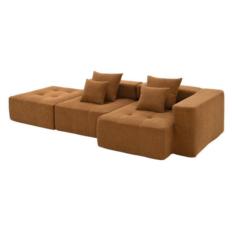 105.5" Corduroy L-Shaped Modular Sectional Sofa with Wide and Deep Seat, Tufted Design, and No Assembly Required