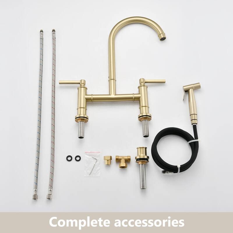 Dornberg Two Handles High Arc Bridge Kitchen Faucet with Side Sprayer