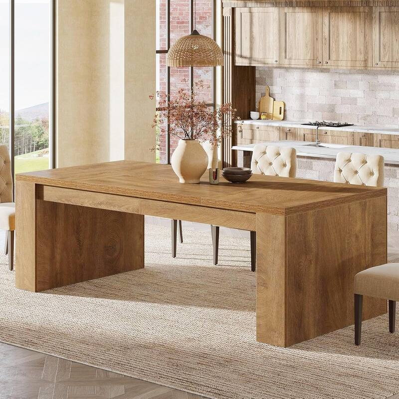 70.86-Inch Rectangular Dining Table for 6-8, Farmhouse Wooden Kitchen Table - Brown