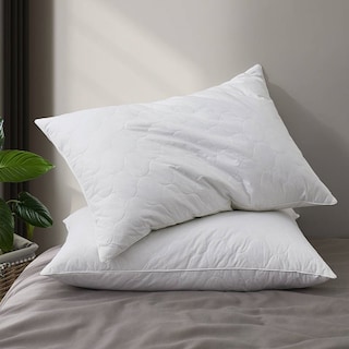2 Pack Goose Feather Down Pillows with Quilted Cotton Cover - White