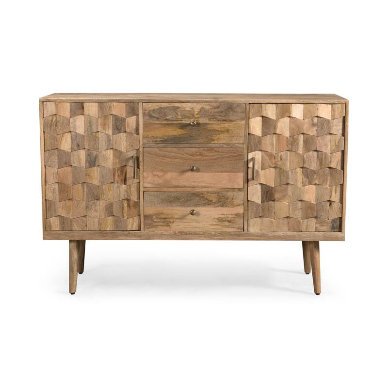 Latimer Mid-Century Modern Handcrafted Mango Wood 3 Drawer Sideboard with 2 Doors by Christopher Knight Home - Natural