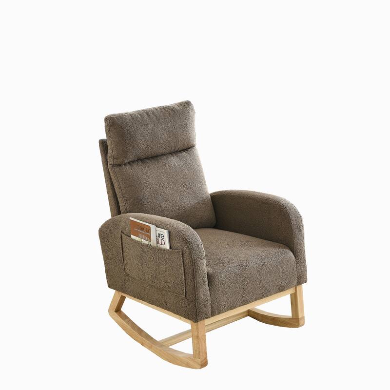 Coffee 27.6" High Back Rocking Chair with Two Side Pockets
