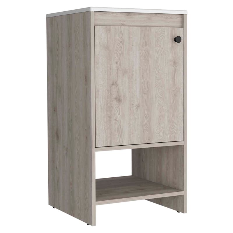 HomeRoots 18" Light Gray Wood Freestanding Single Door Bathroom Vanity With White Sink - 17.70 in. x 33.50 in. x 17.70 in.