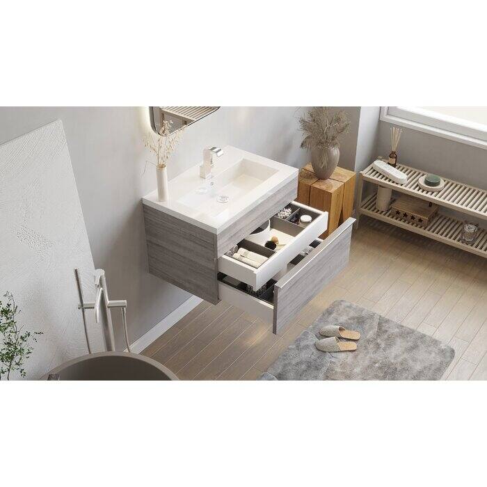 Trough Collection 24" Wall Mount Cultured Marble Bathroom Vanity with Sink and Drawer