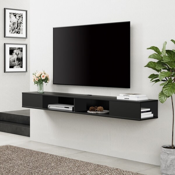 70 inch Floating TV Stand with LED Lights for Storage Black On Sale Bed Bath Beyond 37826900