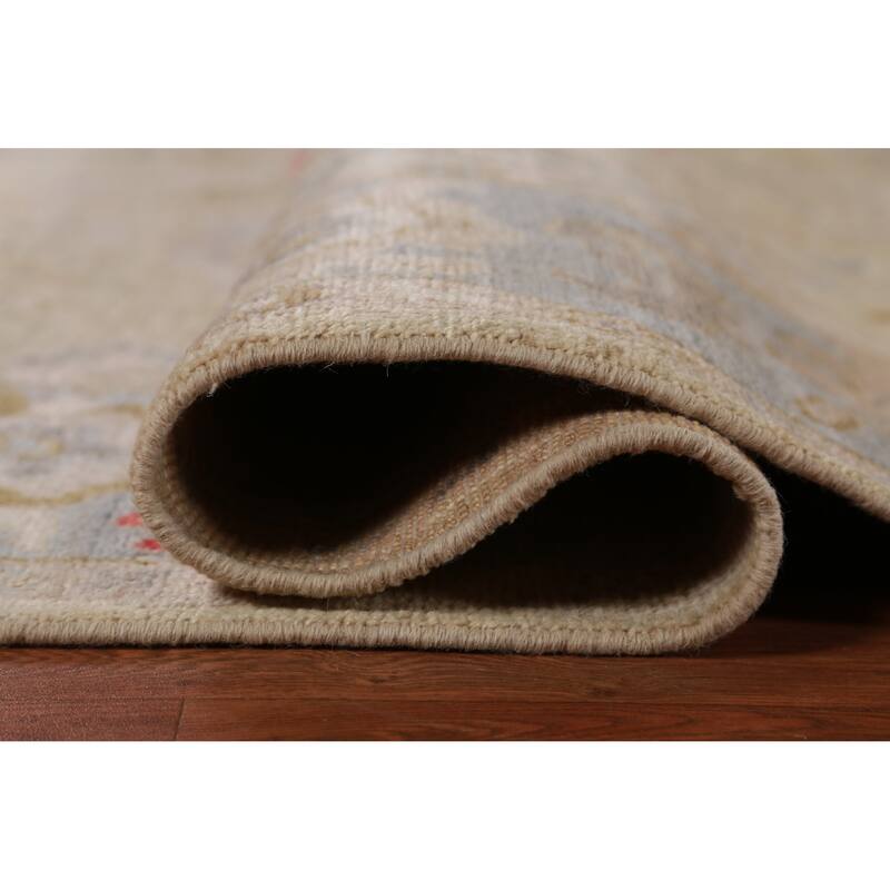 Hand Knotted Oriental 100% Wool Carpet Transitional All-Over Beige & Ivories Oushak Area Rug - 9' 10'' X 7' 9''