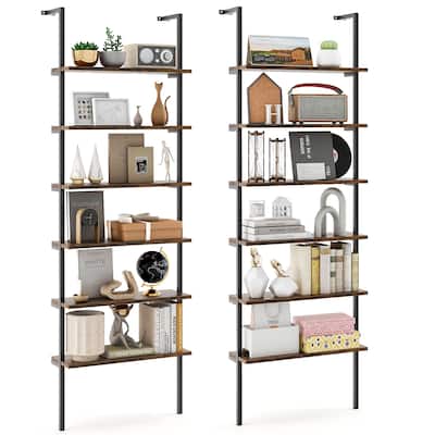 Gymax 2 PCS 6-tier Ladder Shelf 72 Inches Industrial Wall Mounted