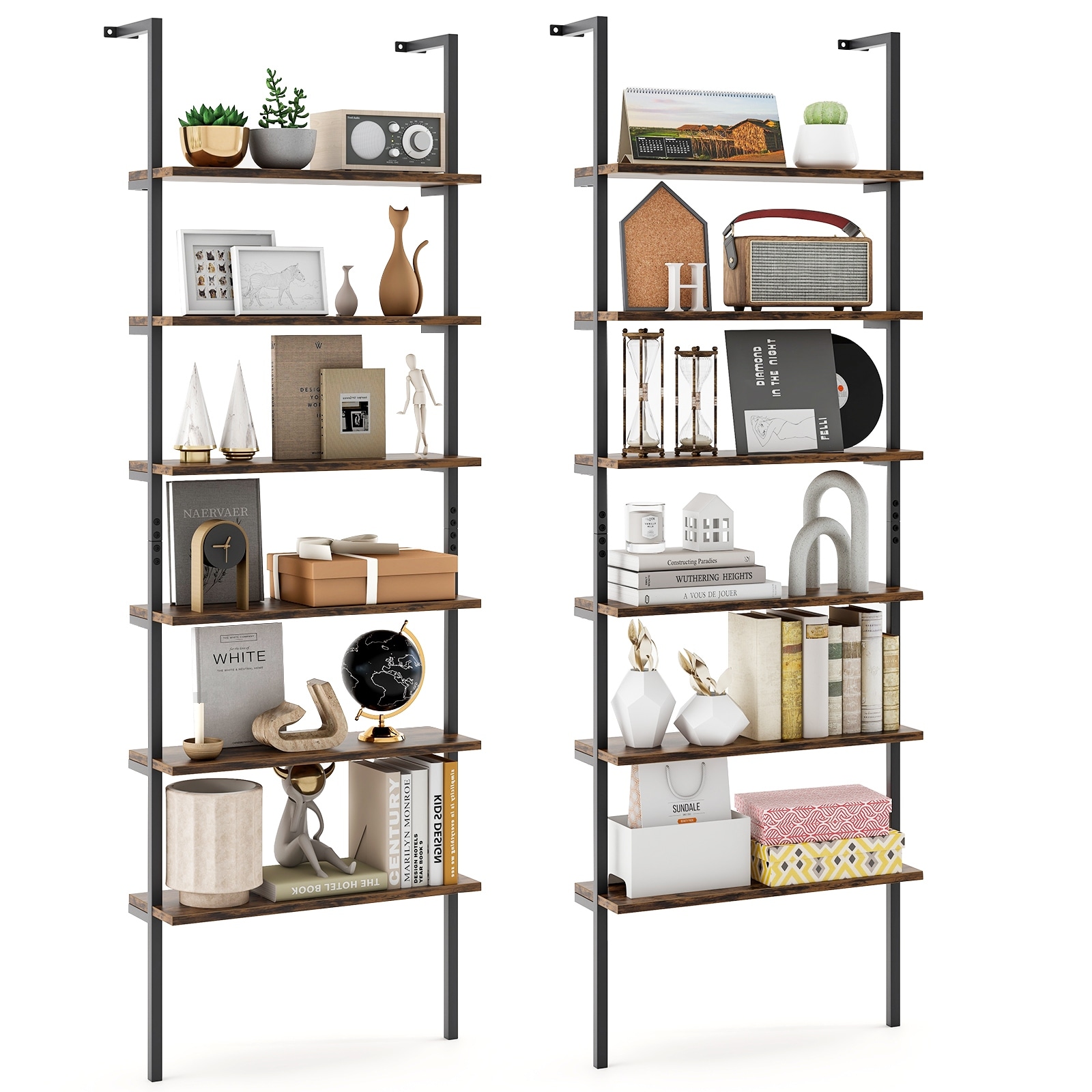 Gymax 2 PCS 6-tier Ladder Shelf 72 Inches Industrial Wall Mounted