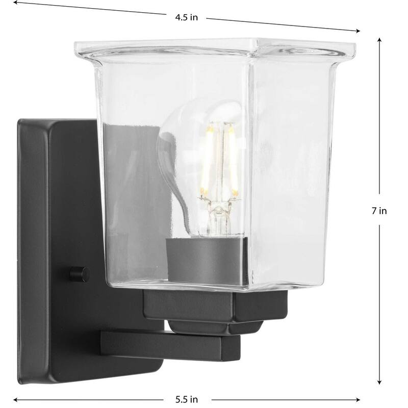 Gilmour Collection One-Light Matte Black Clear Glass Bath Vanity Light - 4.5 in x 5.5 in x 7 in