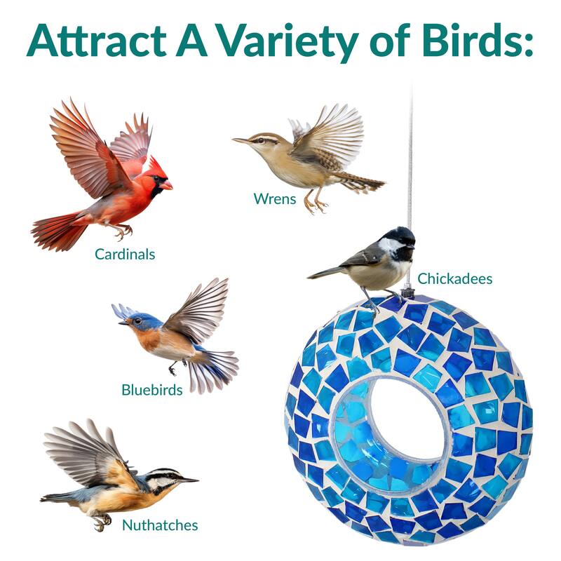 Outdoor Hanging Bird Feeder Blue Mosaic Fly-Through Design - 6"