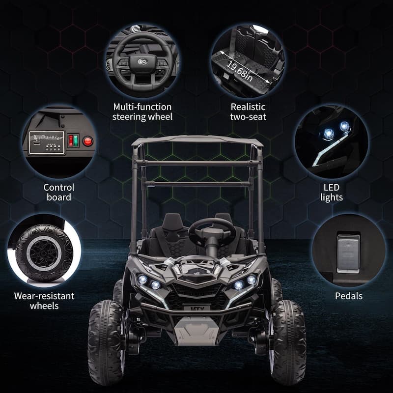 24V 2 Seater Kids Ride On Utv, 4WD Electric Truck with Sun Shade