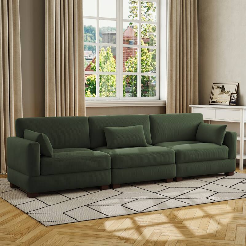 Corduroy Modular Sectional Sofa with Ottoman and Pillows