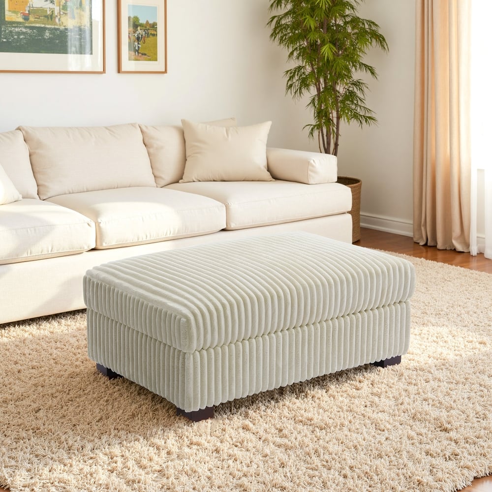Modern Overise Plush Corduroy Ottoman With Wood Leg