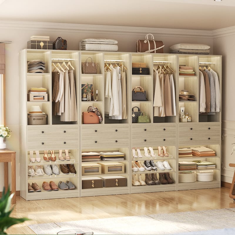 27.7'' Closet Organizer with Shoe Racks and Drawers, Closet System with Hanging Rod and Adjustable Shelves