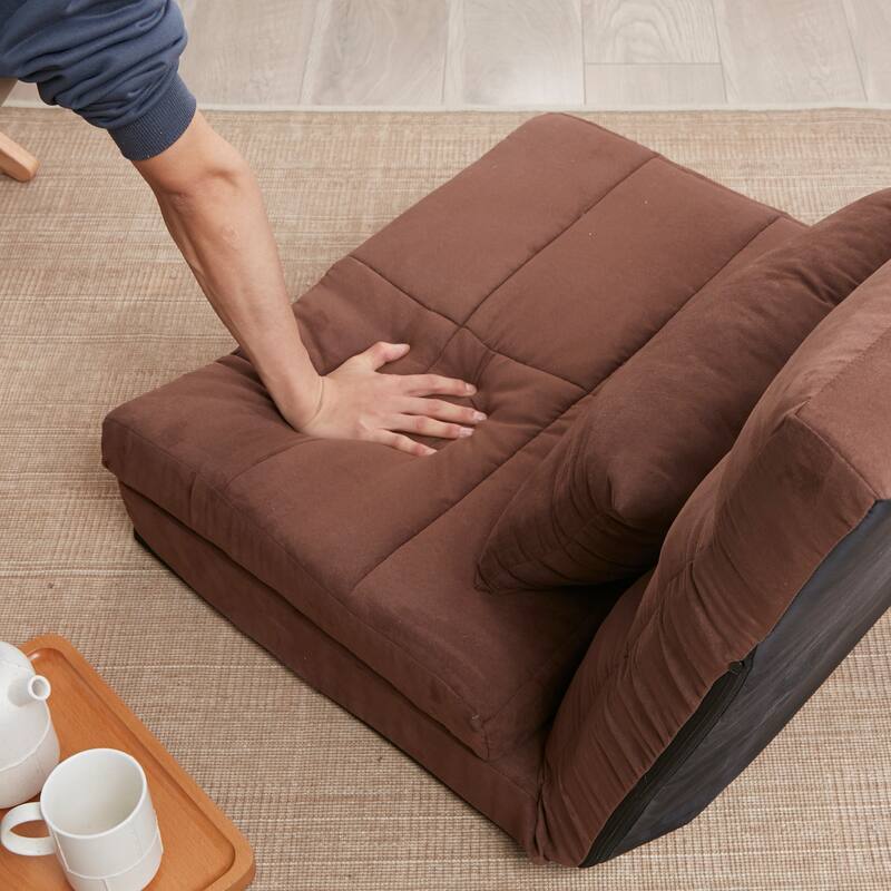 Triple Fold Down Sofa Bed, Adjustable Floor Couch Sofa with One Pillow, 5 Reclining Position, Convertible Upholstered Gu