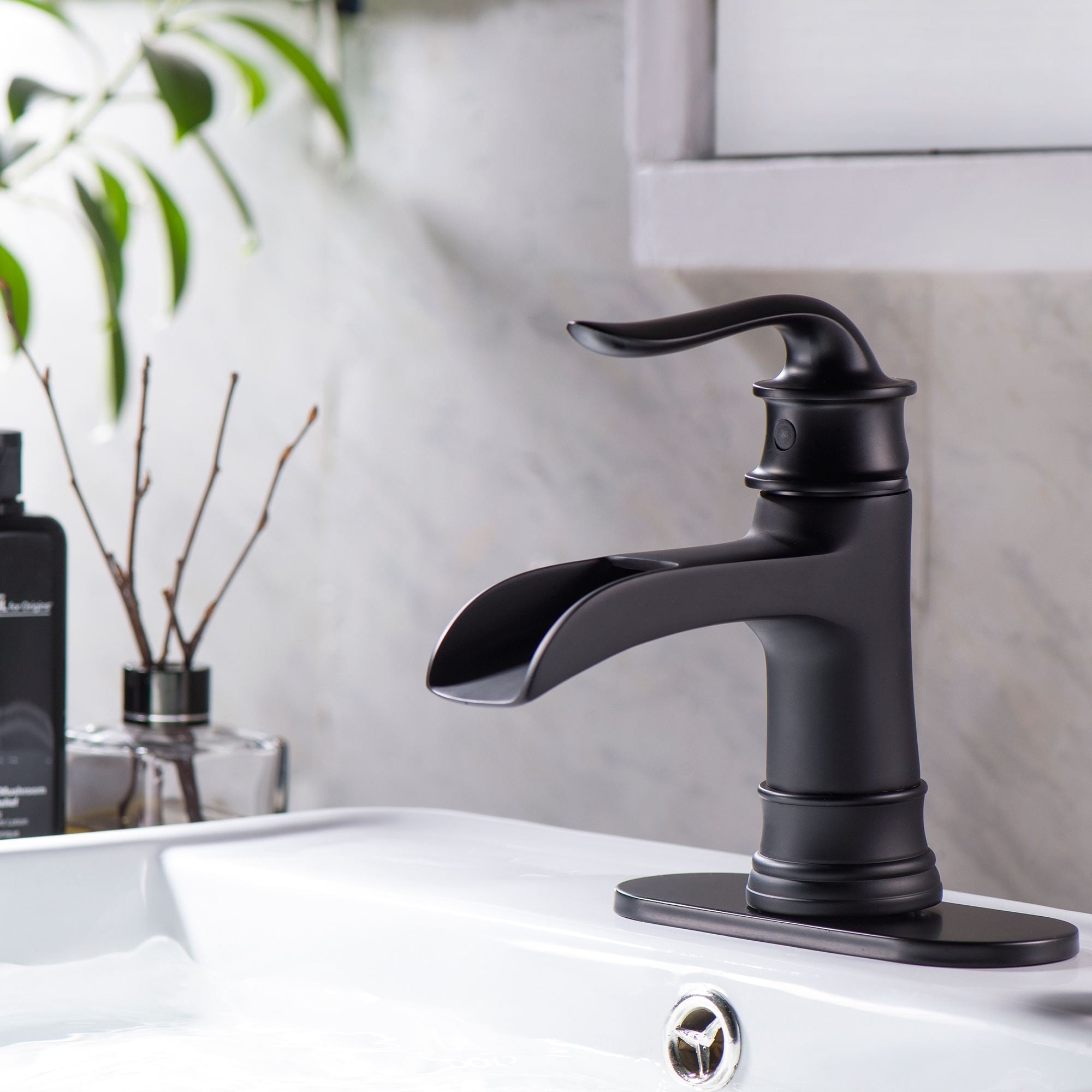LED Matte Black Waterfall Bathroom Basin Sink Mixer Faucet Single Handle Tap Set 