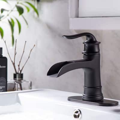 Single Handle Waterfall Bathroom Faucet in Matte Black