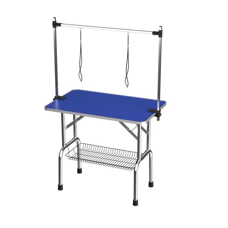 Heavy-Duty Portable Dog Grooming Table with Adjustable Arm, Noose, and Mesh Tray