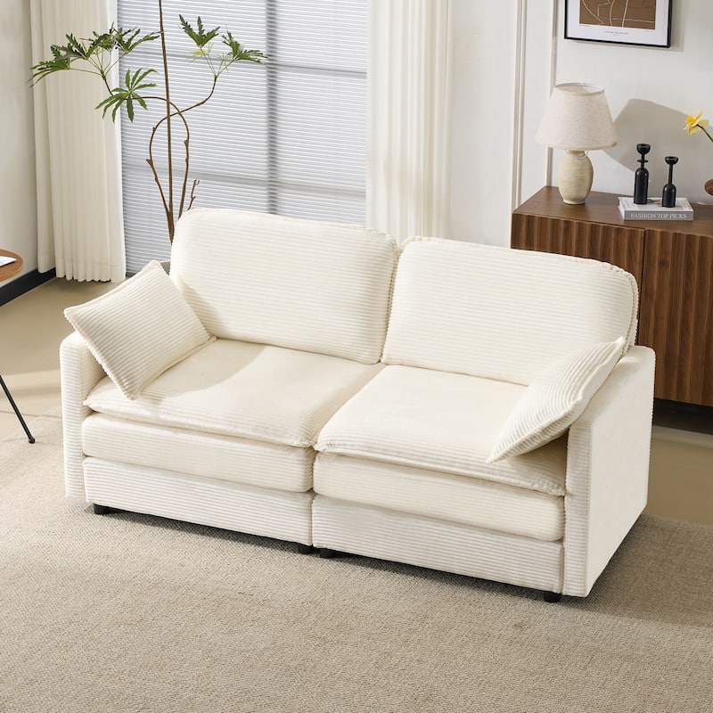 Corduroy Modular Lovesear Sectional Sofa Deep Seat Couch with Pillows - Beige