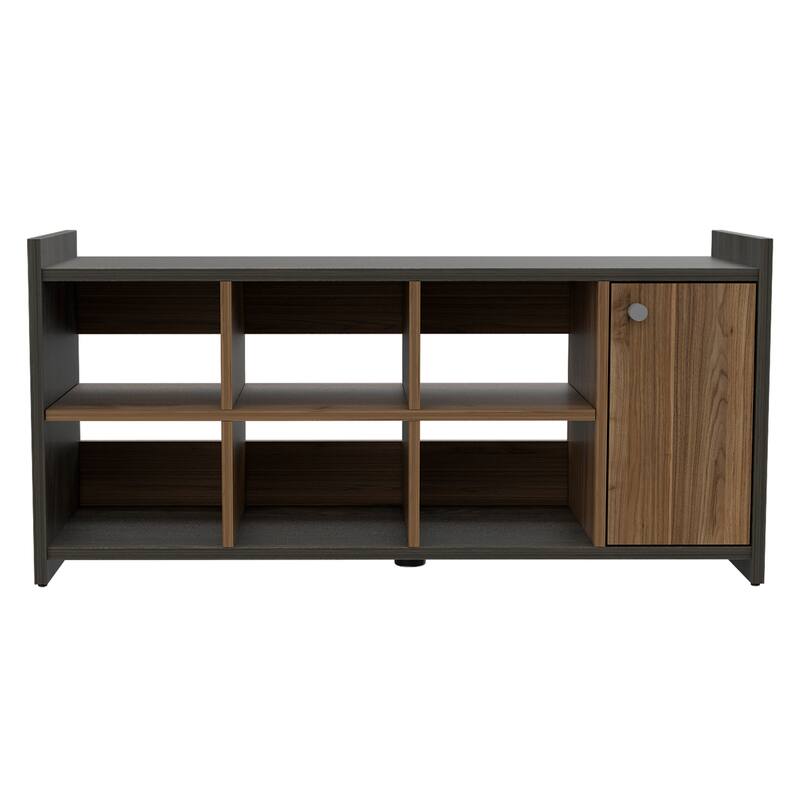 Entryway Storage Unit with Door, 6 Shoes Capacity, 6 Cubbies, and Door, Carbon Espresso / Mahogany - Espresso