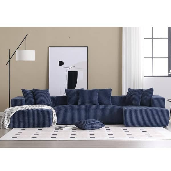 Oversized Modular U-Shaped Sofa, Versatile Configuration, 4-Seat, Corduroy/Polyester, Blue, 130.31