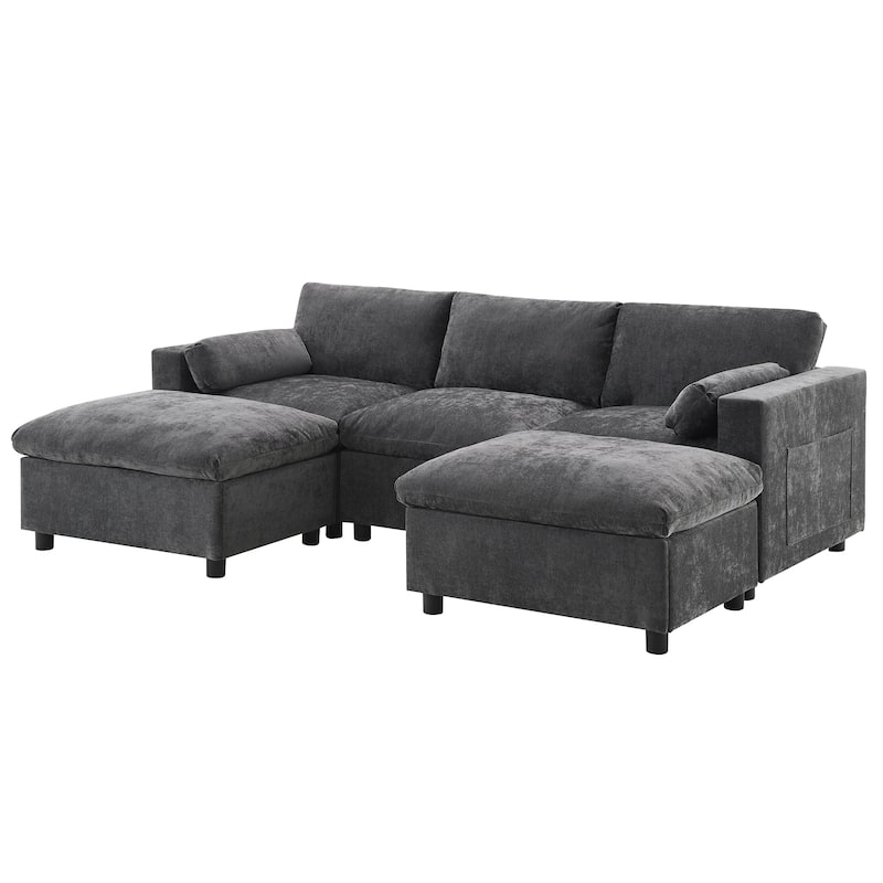 U Shaped Modular Sectional Sofa with Storage Pockets, Pillows, Ottoman