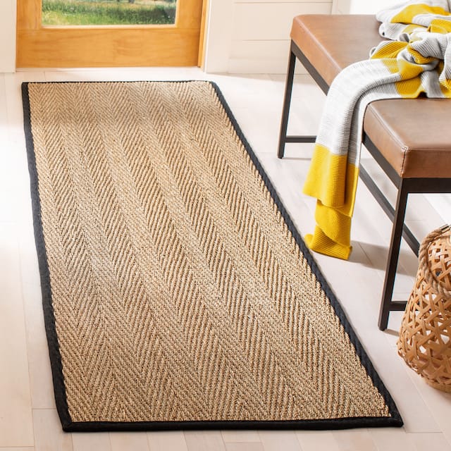 SAFAVIEH Natural Fiber Oceana Herringbone Seagrass Rug - 2'6" x 6' Runner - Natural/Black