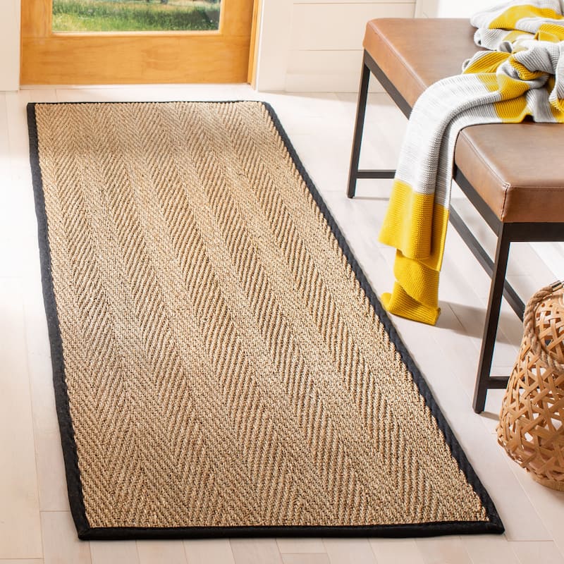 SAFAVIEH Natural Fiber Trilby Herringbone Seagrass Rug - 2'6" x 20' Runner - Natural/Black