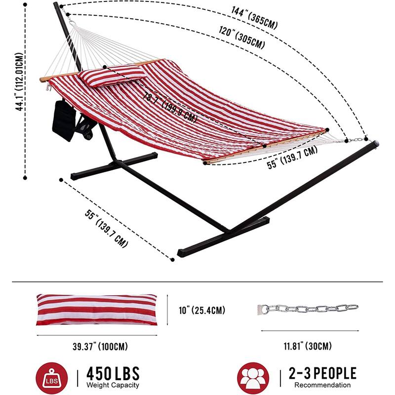 Outdoor Cotton Rope Hammock with 12FT Steel Stand
