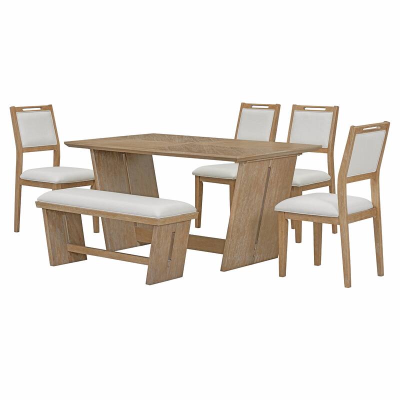 6-Piece Transitional Dining Set with 4 Chairs & Bench