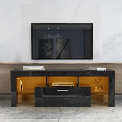 Fashion TV Stand, TV Cabinet,Entertainment Center, TV station Media Console with LED Light Belt Remote Control,